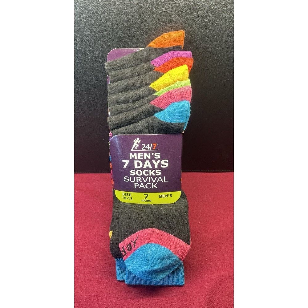 Socks- Men's 7 Days Socks Survival Pack Asst Colors XLarge (10-13)‎